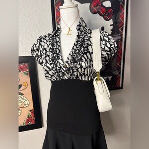 Black & White Ruffle Satin Blouse